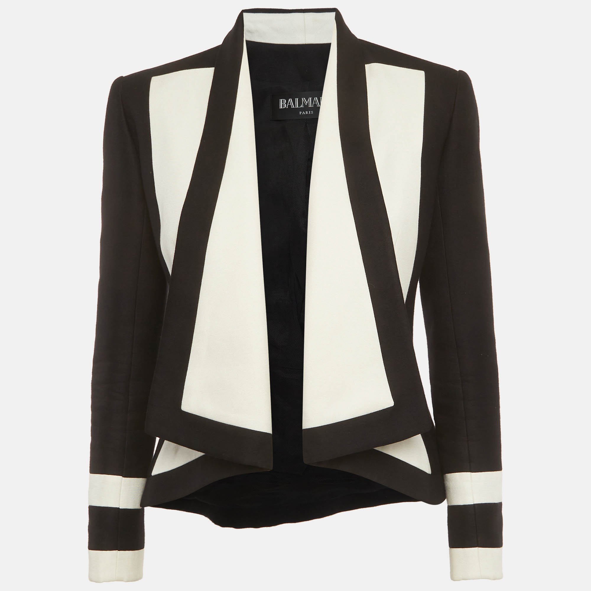 

Balmain Black/White Wool Blend Two-Tone Open-Front Jacket M
