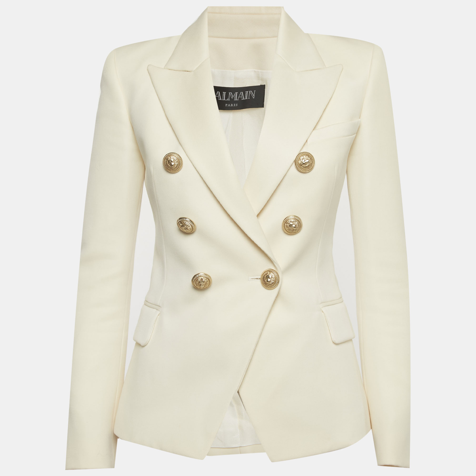 Pre-owned Balmain Block Gabardine Double Breasted Blazer S In White