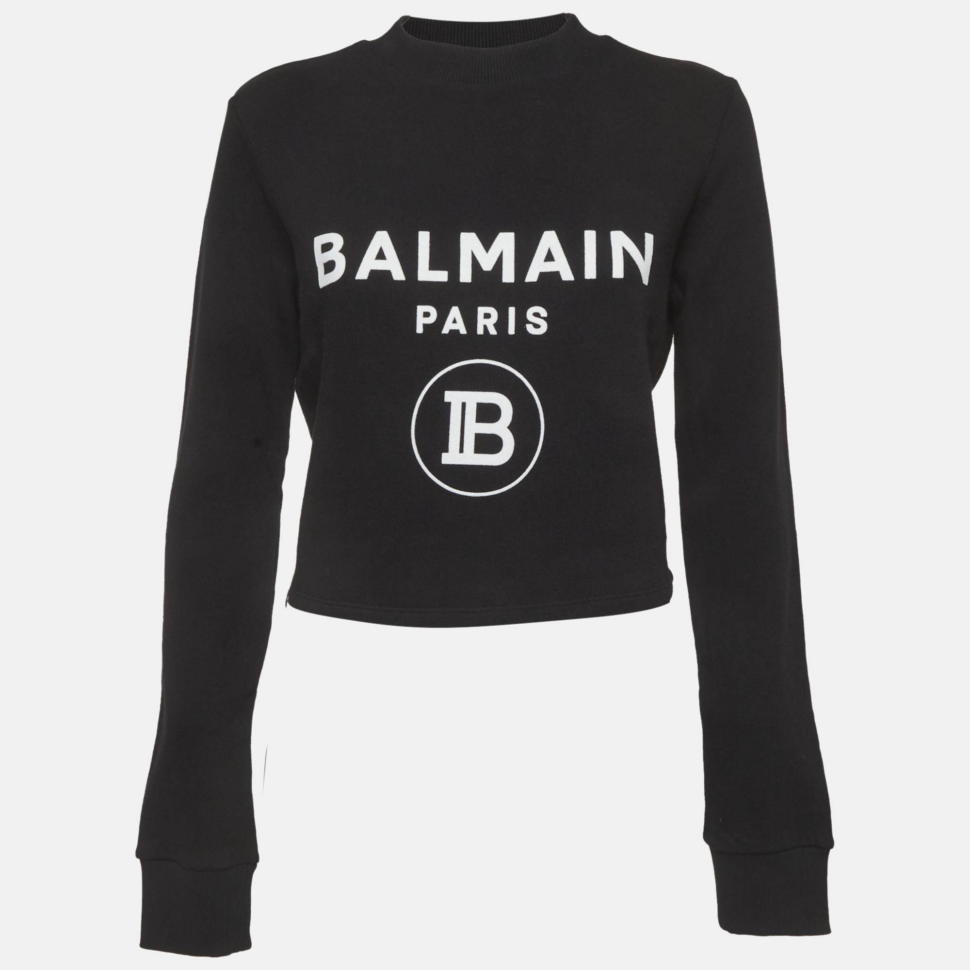 

Balmain Black Logo Print Cotton Crop Sweatshirt S