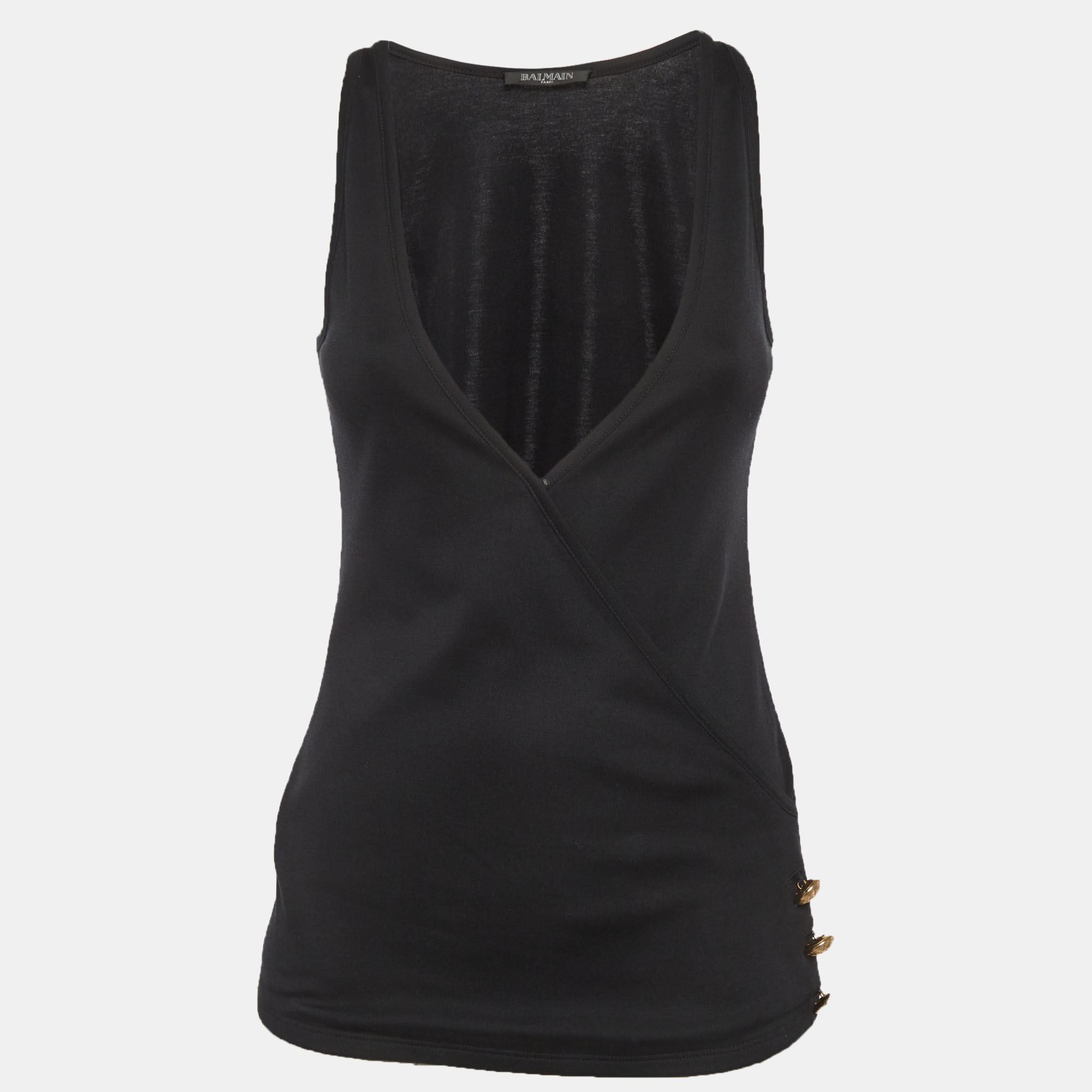 

Balmain Black Jersey V-Neck Crossover Top S