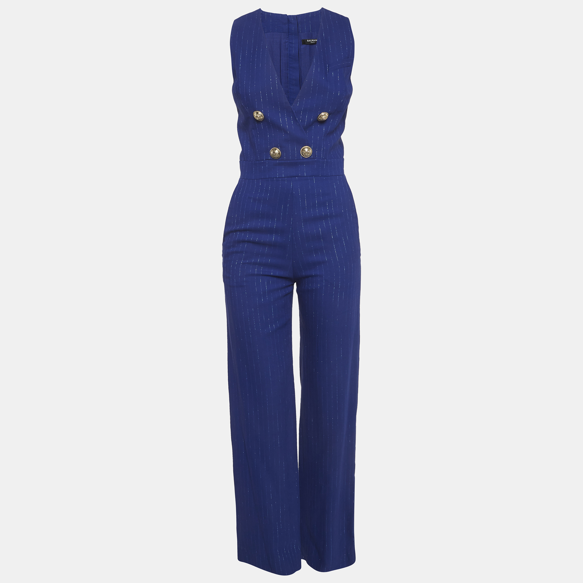 

Balmain Blue Pinstripe Crepe Jumpsuit S