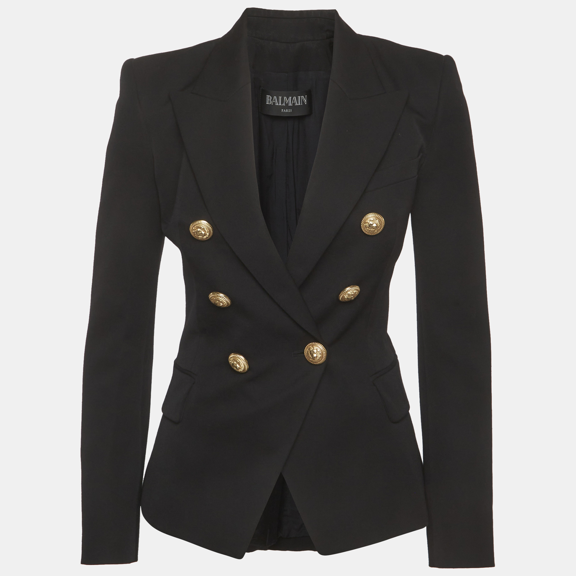 

Balmain Black Gabardine Double Breasted Blazer S