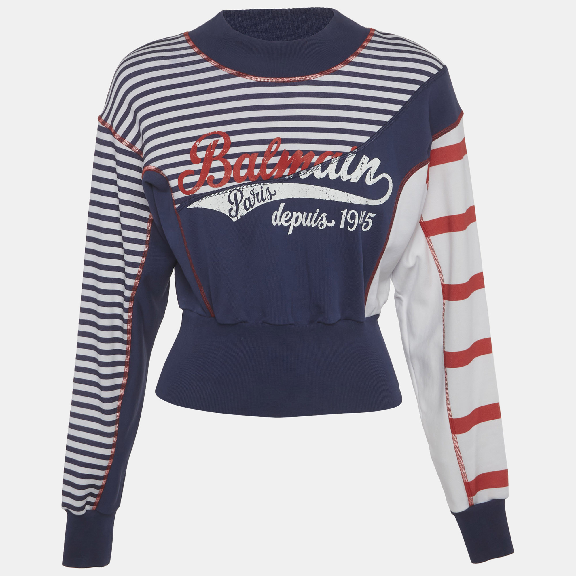 

Balmain Blue/White Printed Cotton Crop Sweatshirt XXS