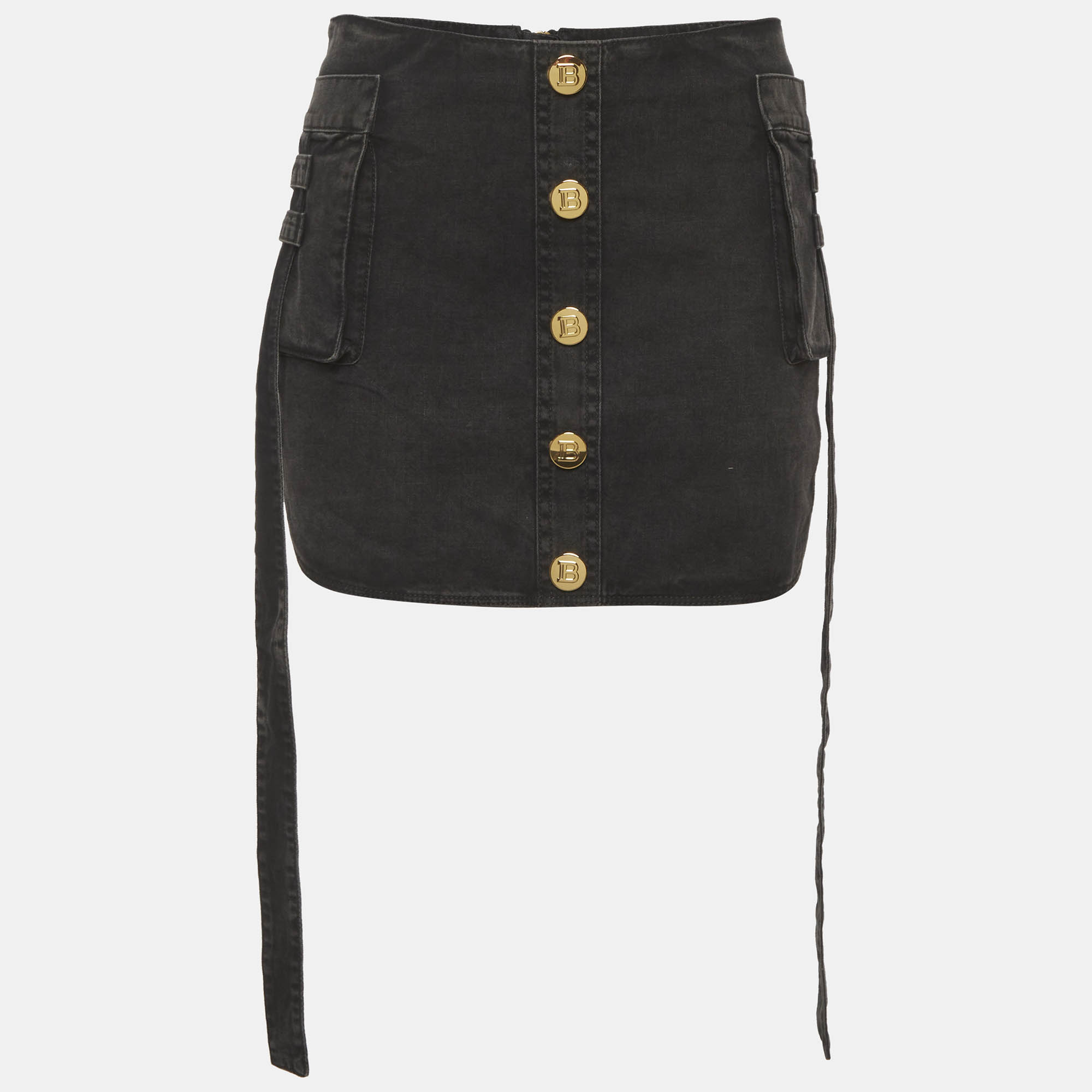

Balmain Charcoal Denim Cargo Mini Skirt S, Black