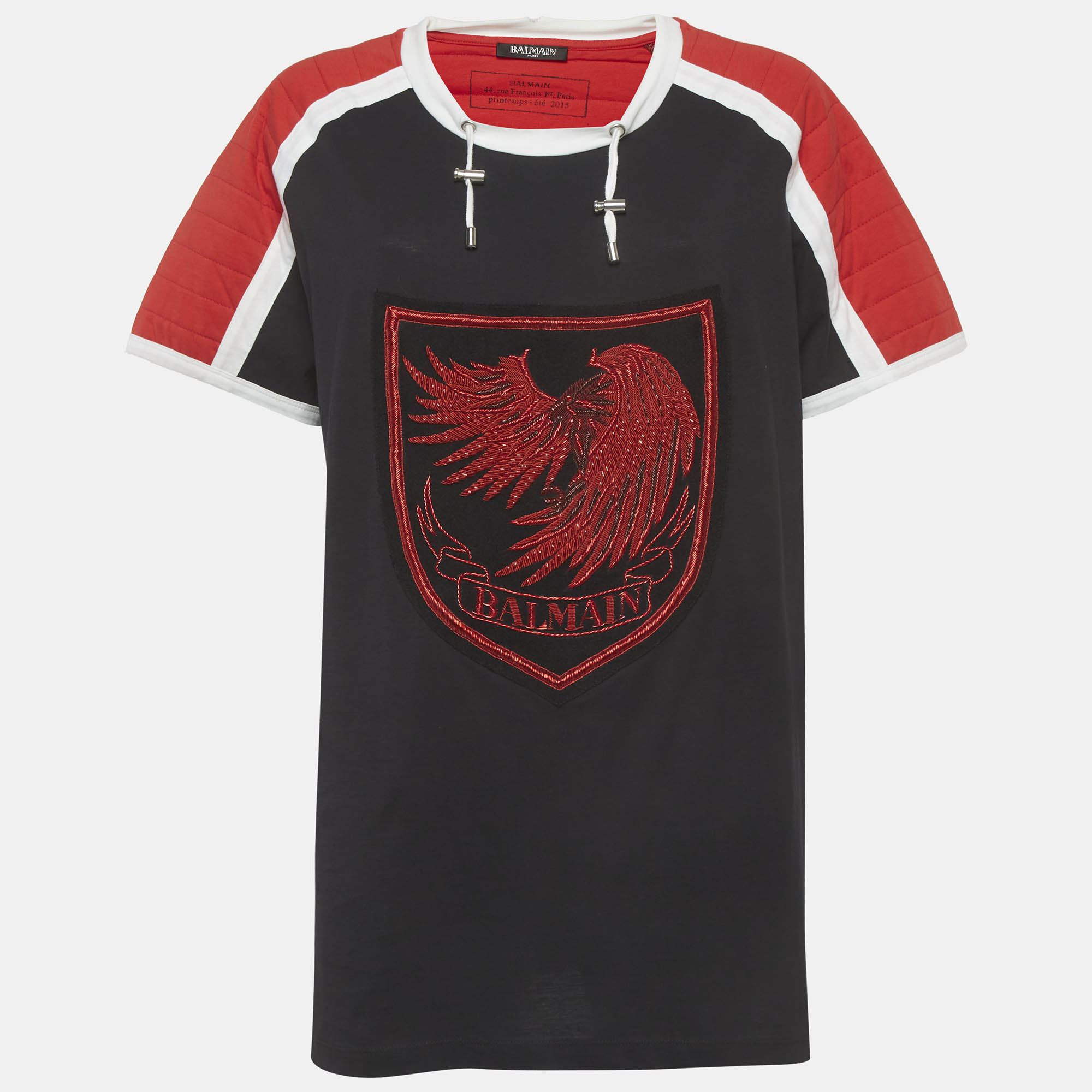 

Balmain Black/Red Embroidered Jersey Short Dress XXL