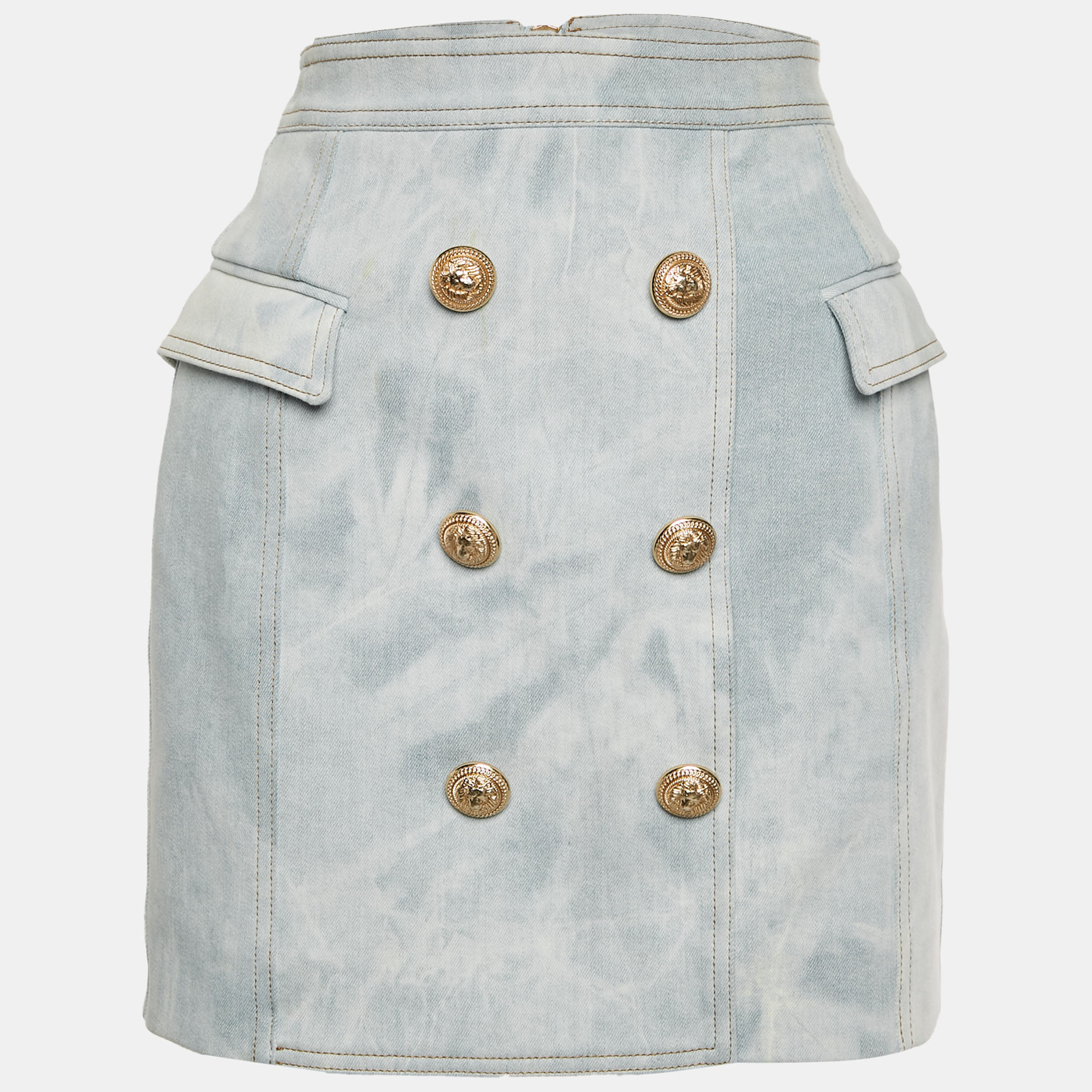 

Balmain Blue Denim Zip Up Mini Skirt M