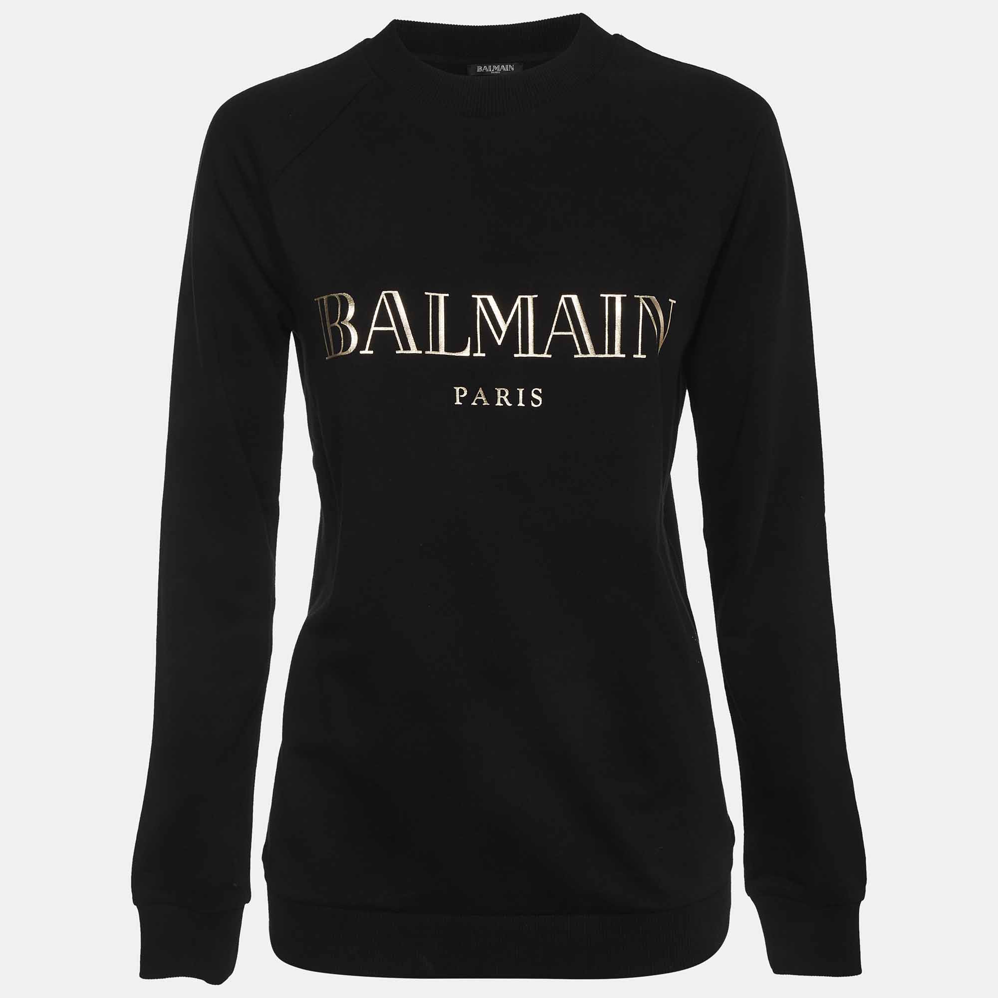 

Balmain Black Logo Print Cotton Sweatshirt M