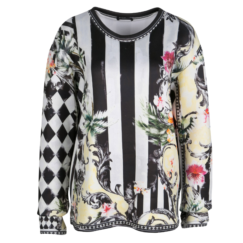 Pre Owned Balmain Muticolor Floral Printed Oversized Sweatshirt M