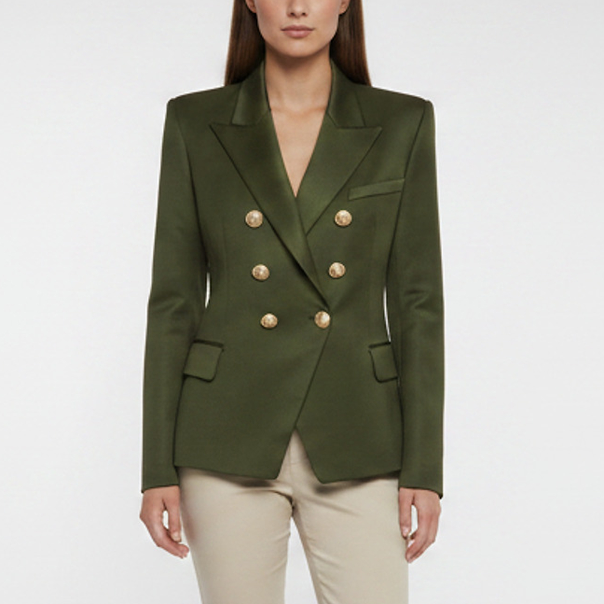 

Balmain Green Gabardine Wool Double Breasted Blazer L