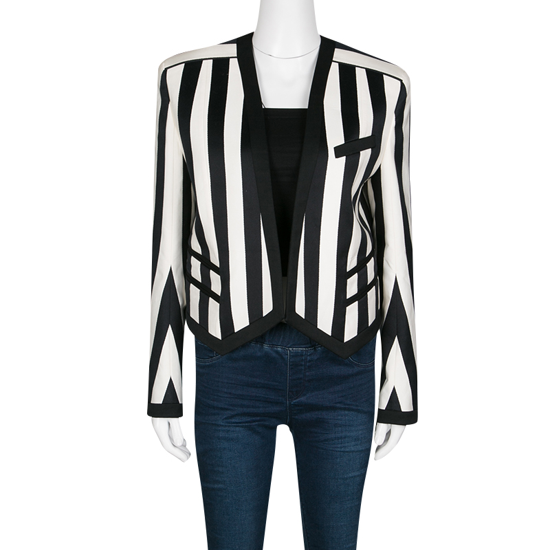

Balmain Monochrome Striped Open Front Blazer, Black