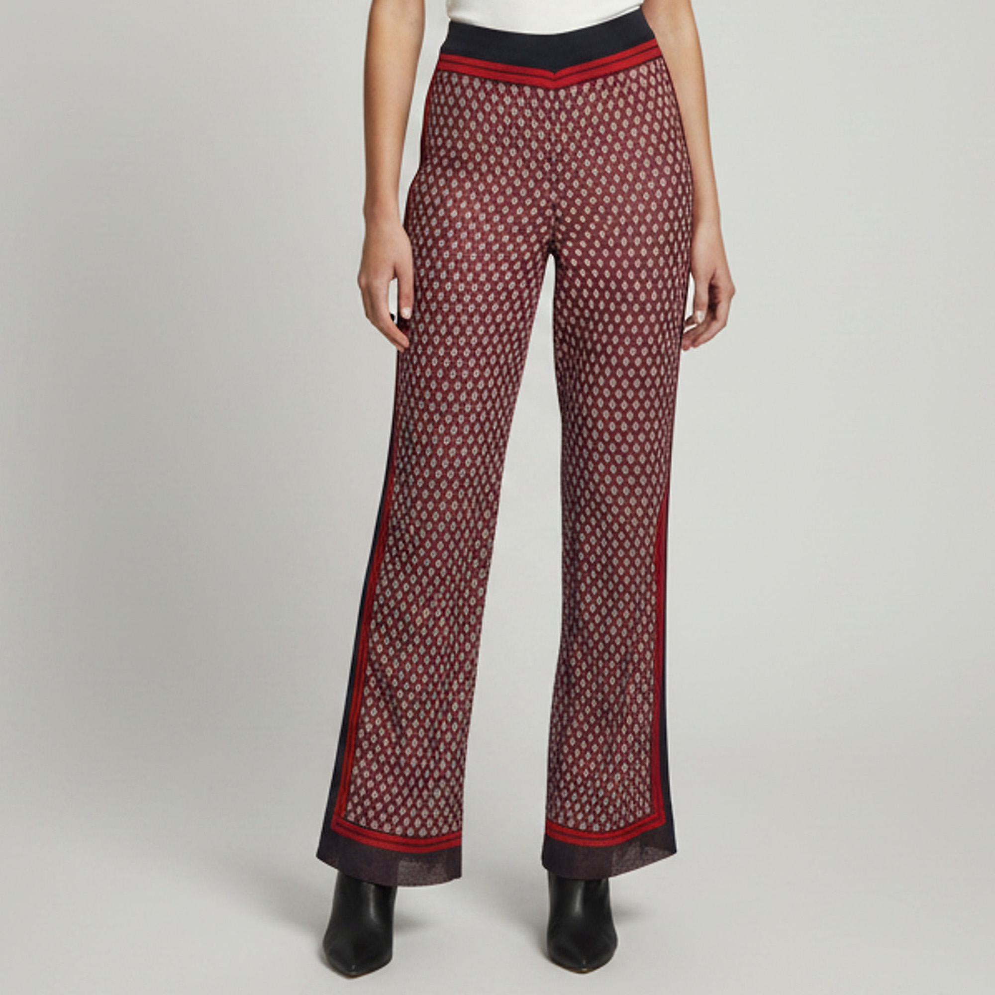 Pre-owned Balmain Red Monogram Jacquard Knit Wide Leg Trousers S