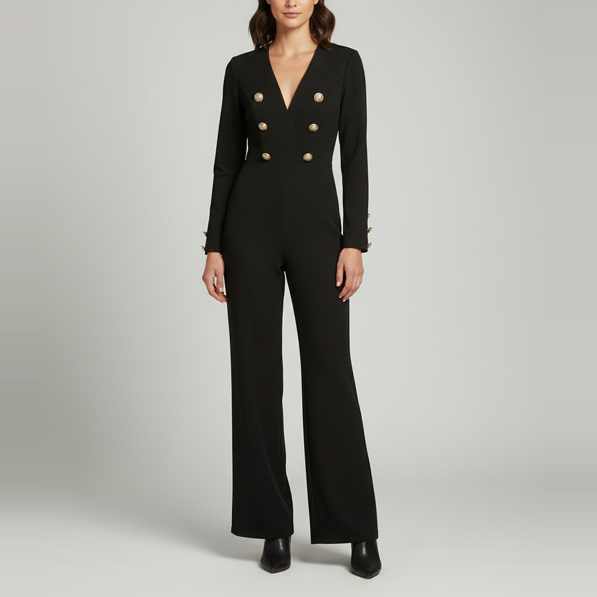 Pre-owned Balmain Black Wool Double-breasted Flared Jumpsuit S