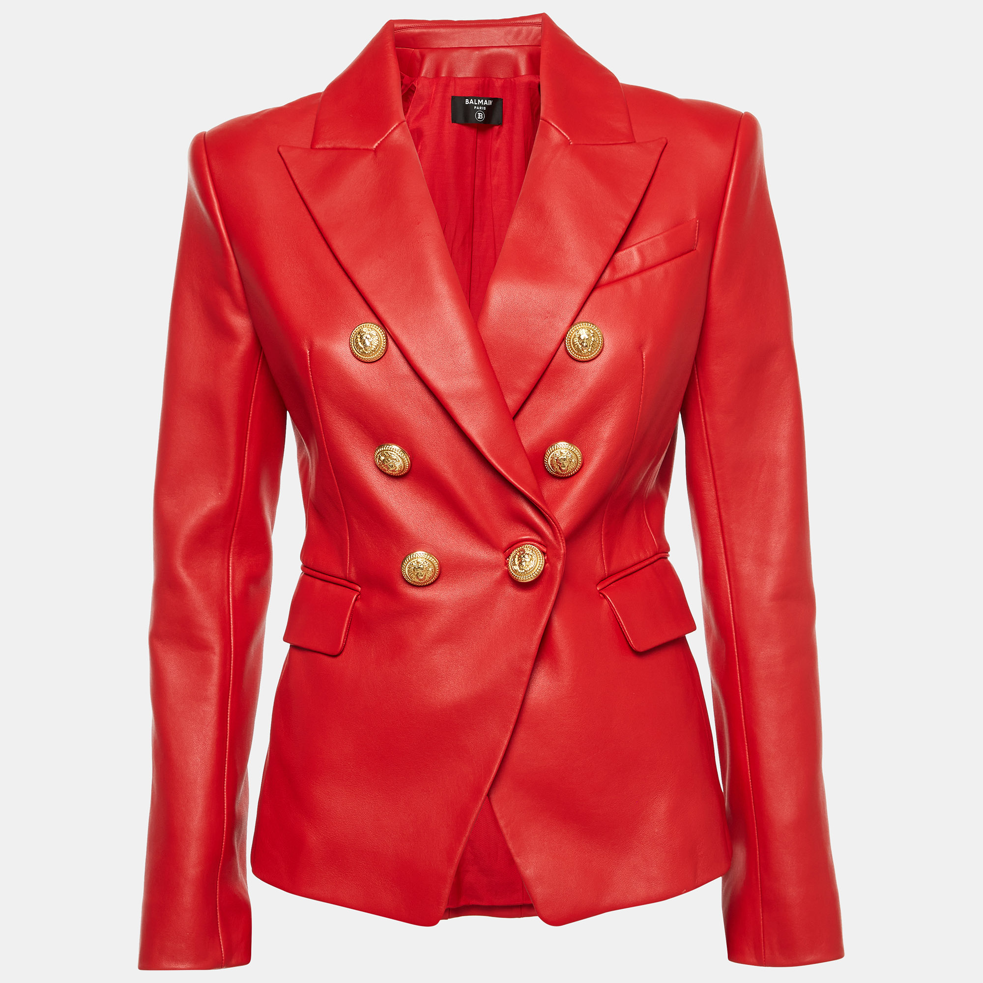 

Balmain Red Leather Double Breasted Blazer M