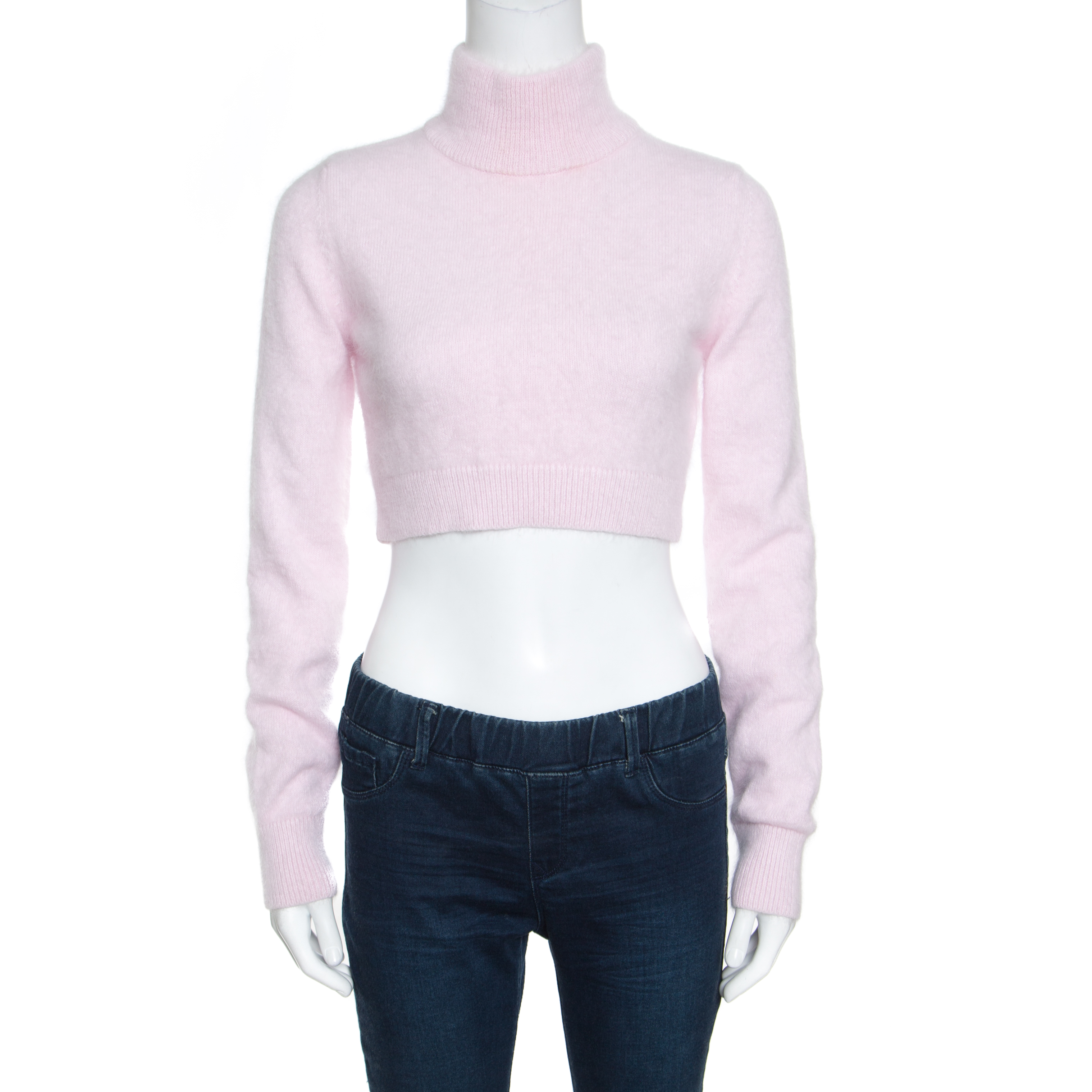 

Balmain Pale Pink Wool Cropped High Neck Sweater