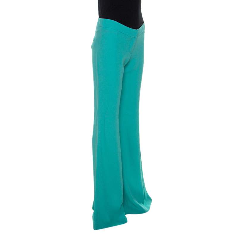 

Balmain Teal Green Crepe Wide Leg Trousers