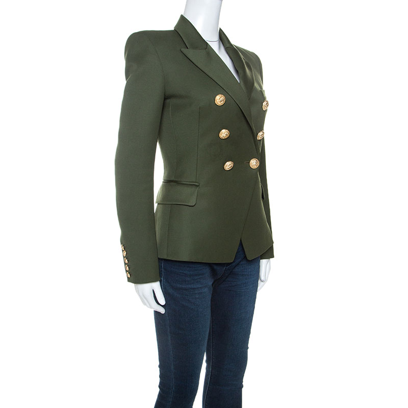 

Balmain Army Green Wool Double-Breasted Blazer