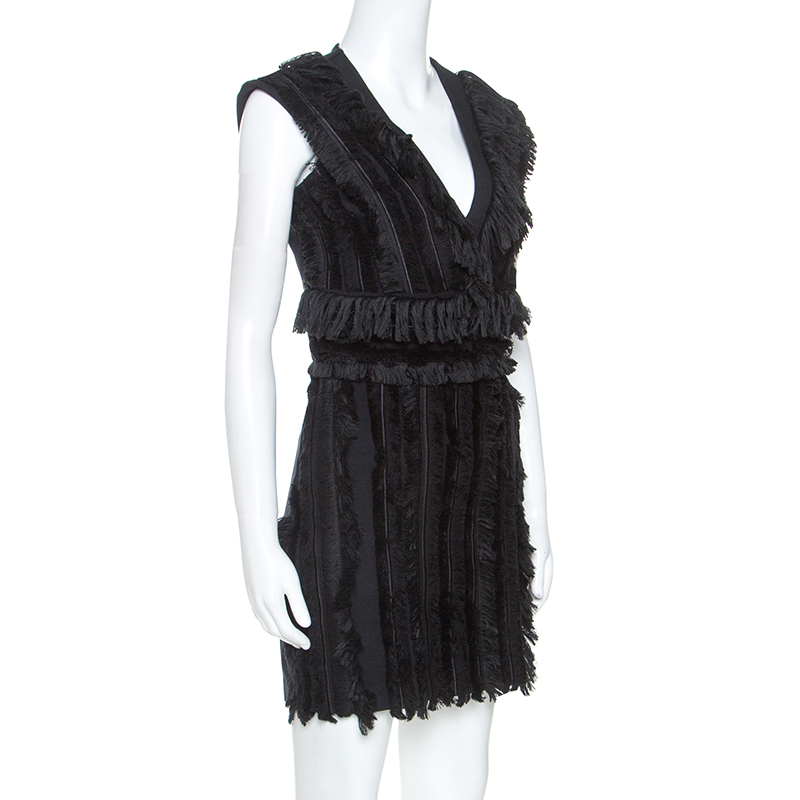 

Balmain Black Cotton Fringe Detail Mini Dress
