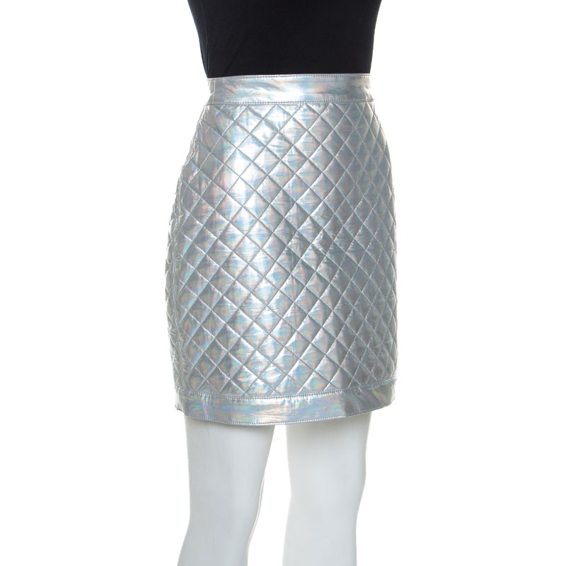 

Balmain Metallic Holographic Quilted Mini Skirt