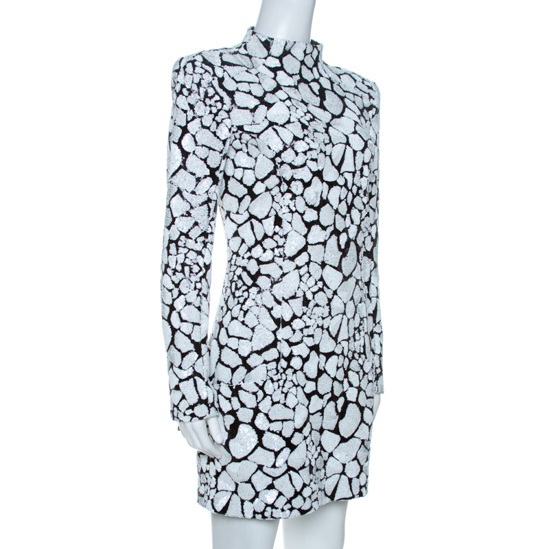 

Balmain Monochrome Sequin Embellished Mini Dress, White