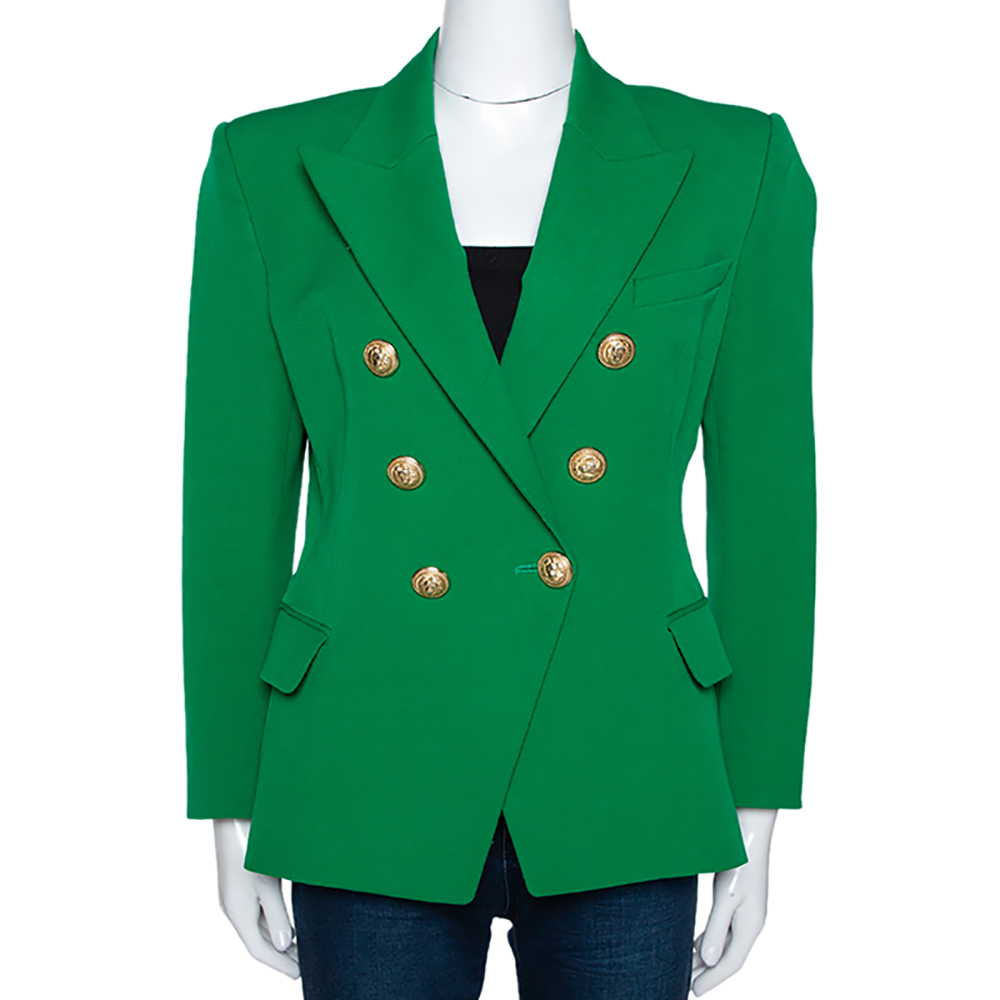Balmain Green Cotton Blend Double Breasted Tailored Blazer L Balmain ...