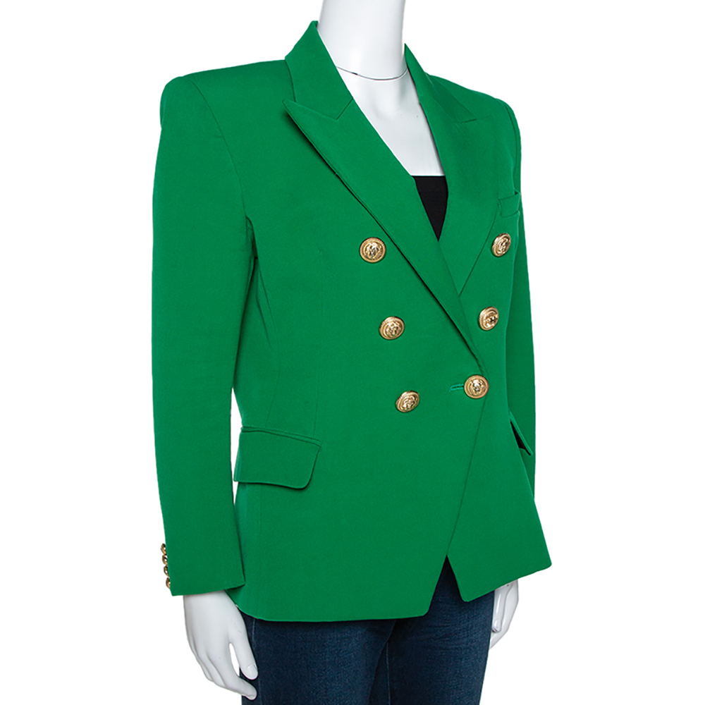 

Balmain Green Cotton Blend Double Breasted Tailored Blazer