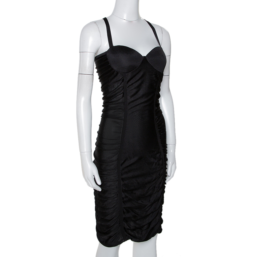 

Balmain Black Stretch Knit Ruched Bustier Dress