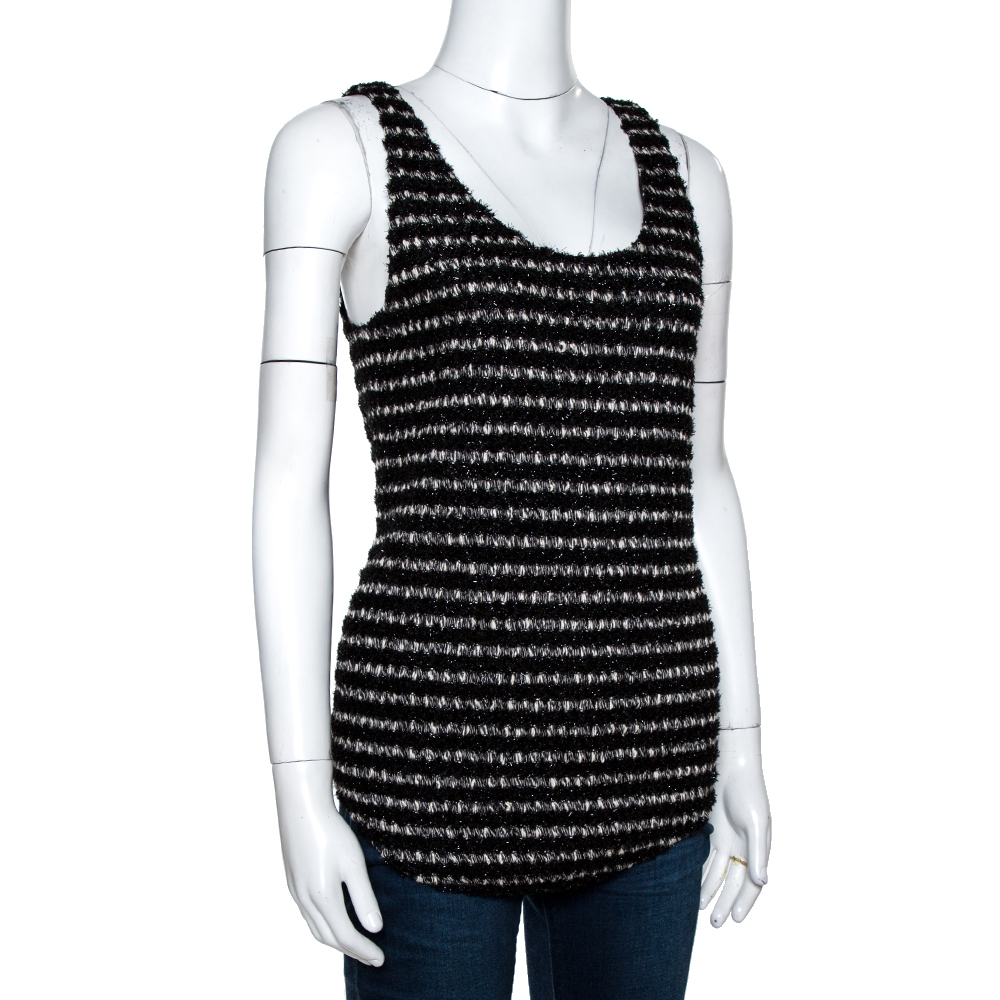 

Balmain Black Striped Lurex Knit Sleeveless Top