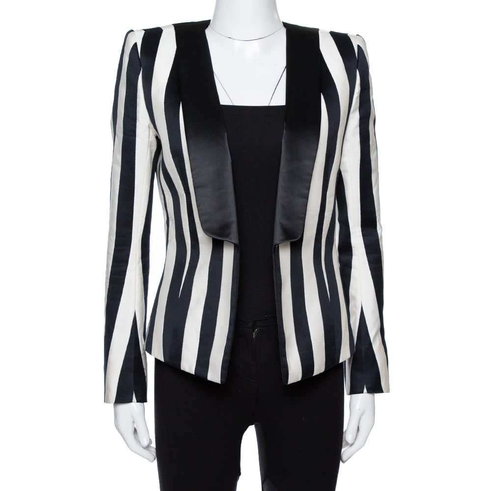 

Balmain Monochrome Striped Open Front Blazer, Black