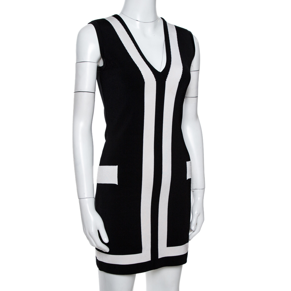 

Balmain Black Stretch Knit Contrast Trim Sleeveless Bodycon Dress