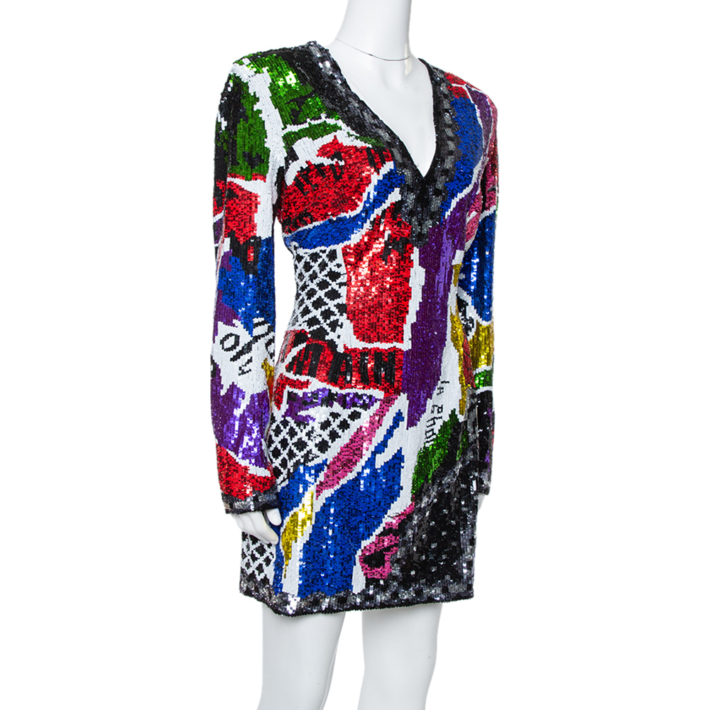 

Balmain Multicolor Abstract Sequin Embellished Fitted Mini Dress