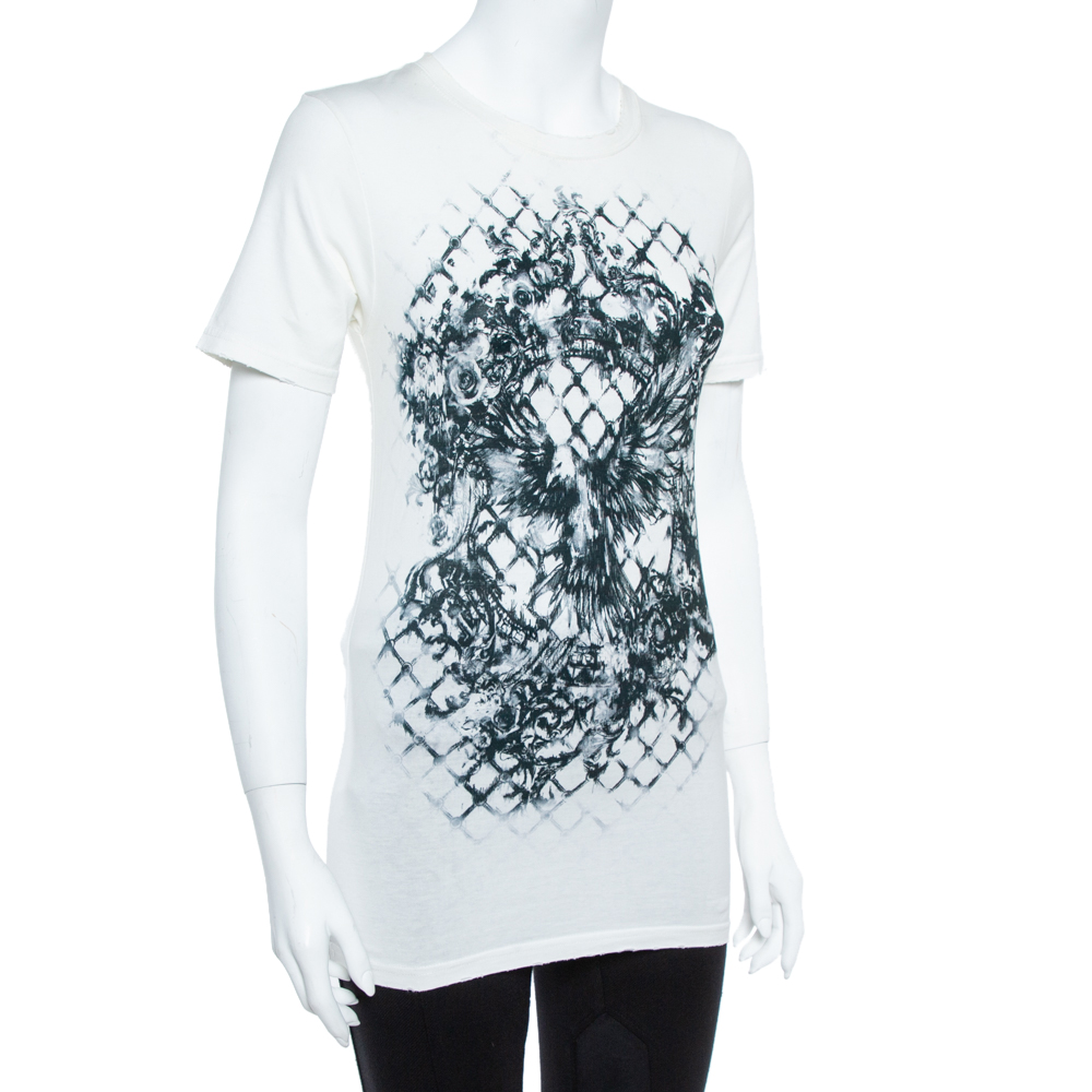 

Balmain Cream White Cotton Abstract Print T-Shirt