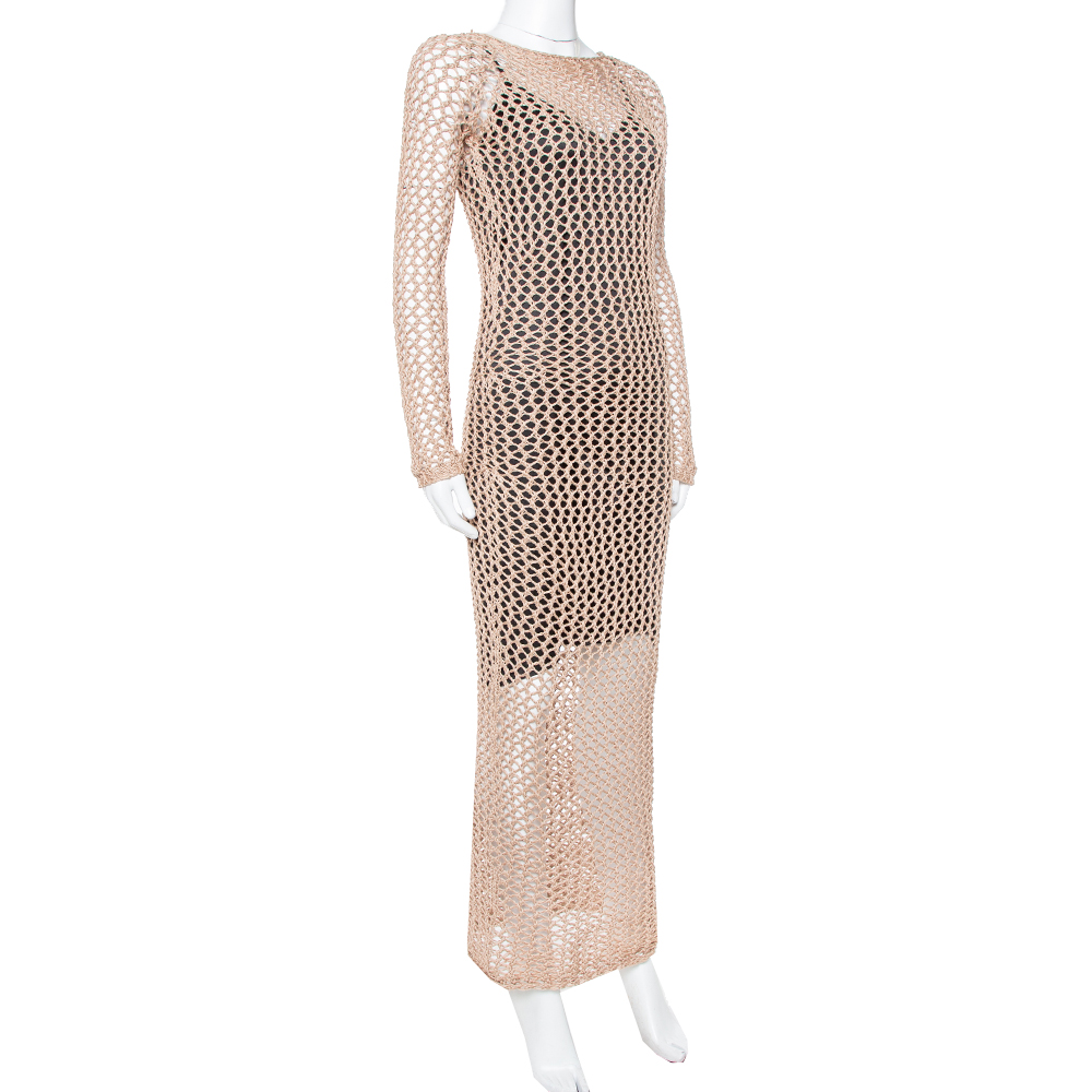 

Balmain Brown Crochet Long Sleeveless Maxi Dress