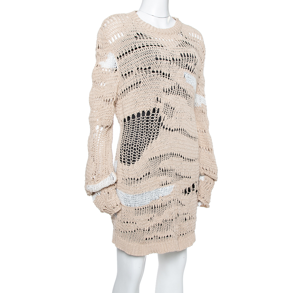 

Balmain Beige & White Distressed Linen Knit Crew Neck Sweater
