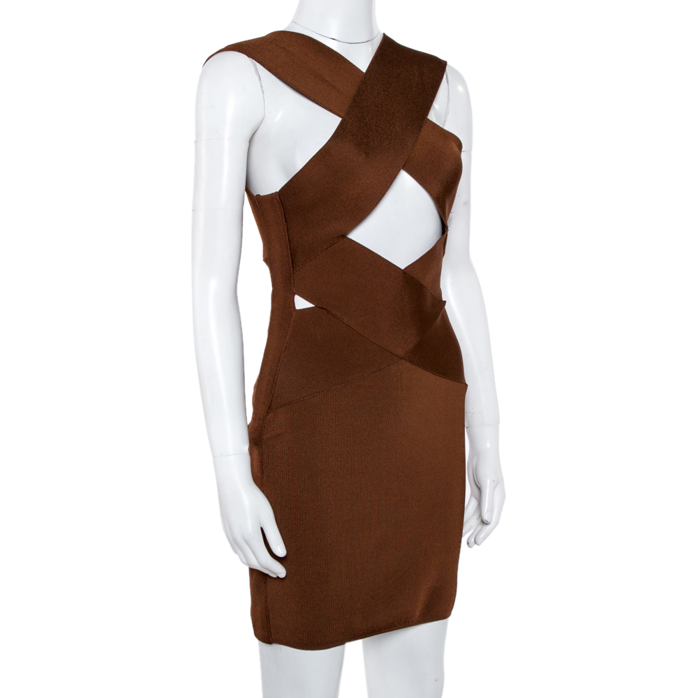 

Balmain Brown Knit Crossover Detail Bodycon Dress