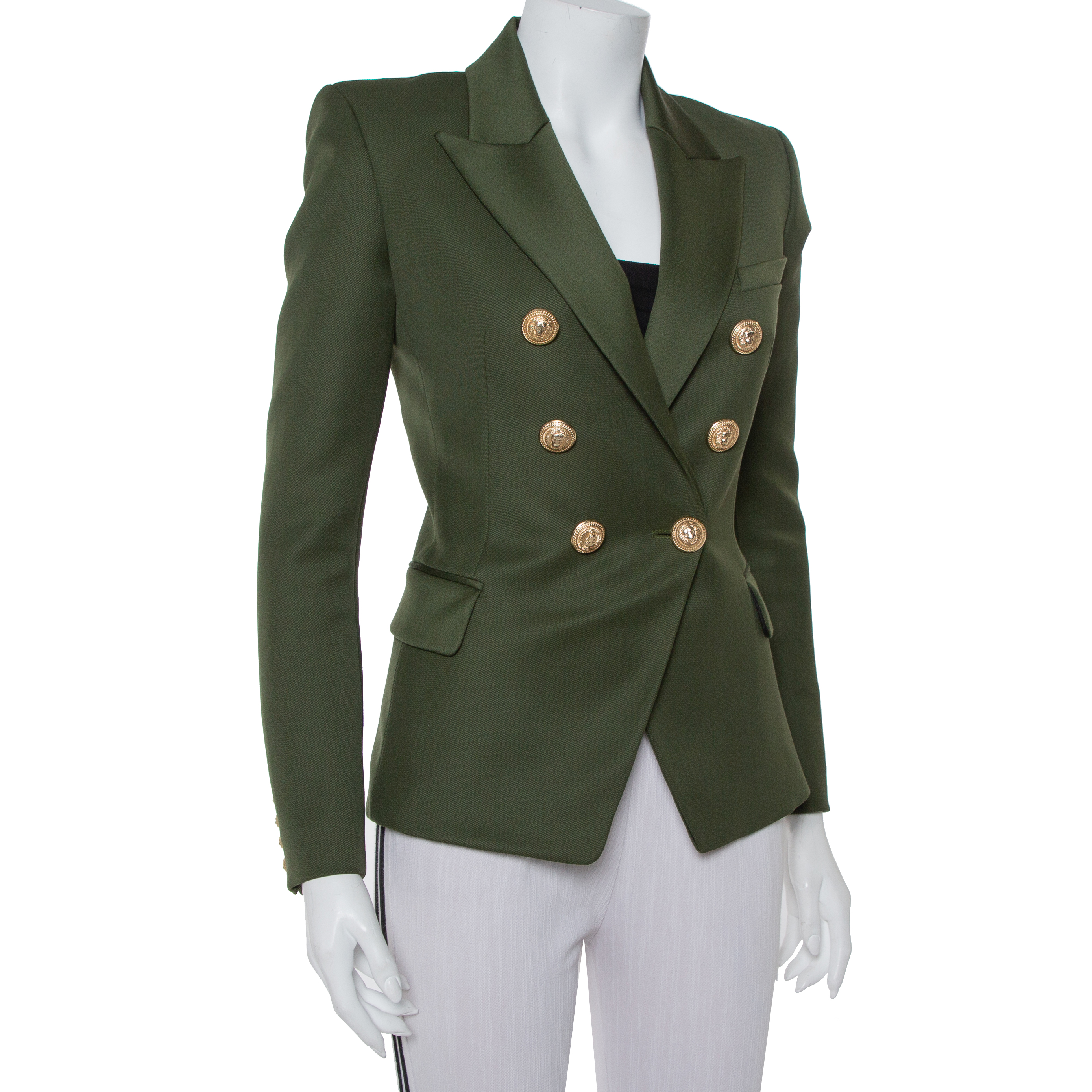 

Balmain Army Green Wool Double-Breasted Blazer