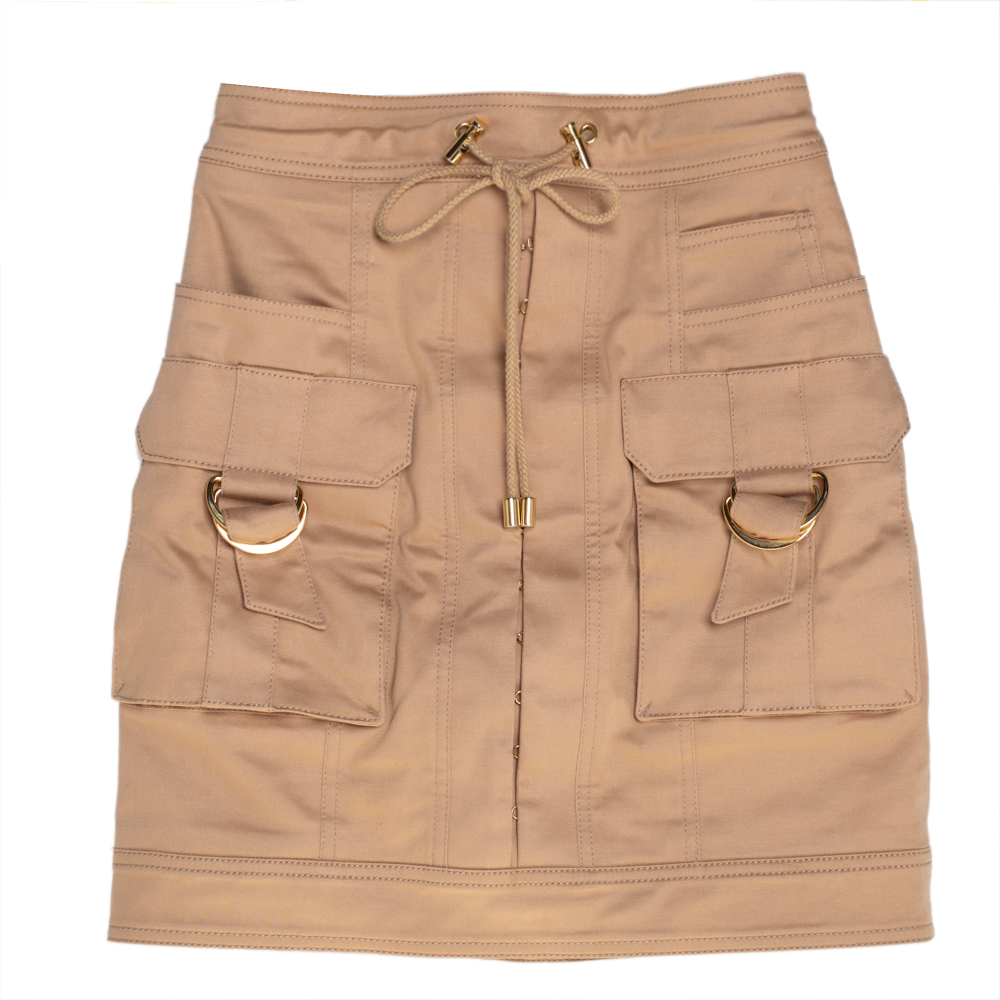 Pre-owned Balmain Beige Cotton Cargo Pocket Detail Mini Skirt S