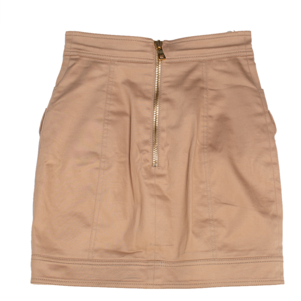 

Balmain Beige Cotton Cargo Pocket Detail Mini Skirt