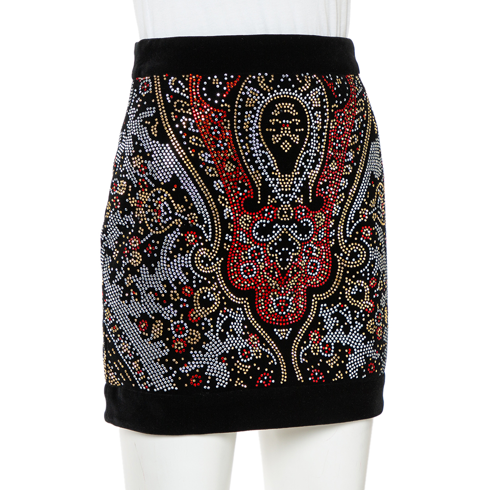 

Balmain Black Embellished Velvet Mini Skirt