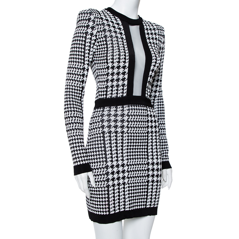 

Balmain Monochrome Houndstooth Pattern Knit Mini Dress, Black