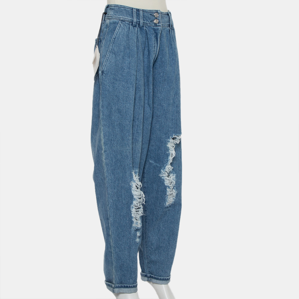 

Balmain Blue Denim High Waist Destroyed Jeans