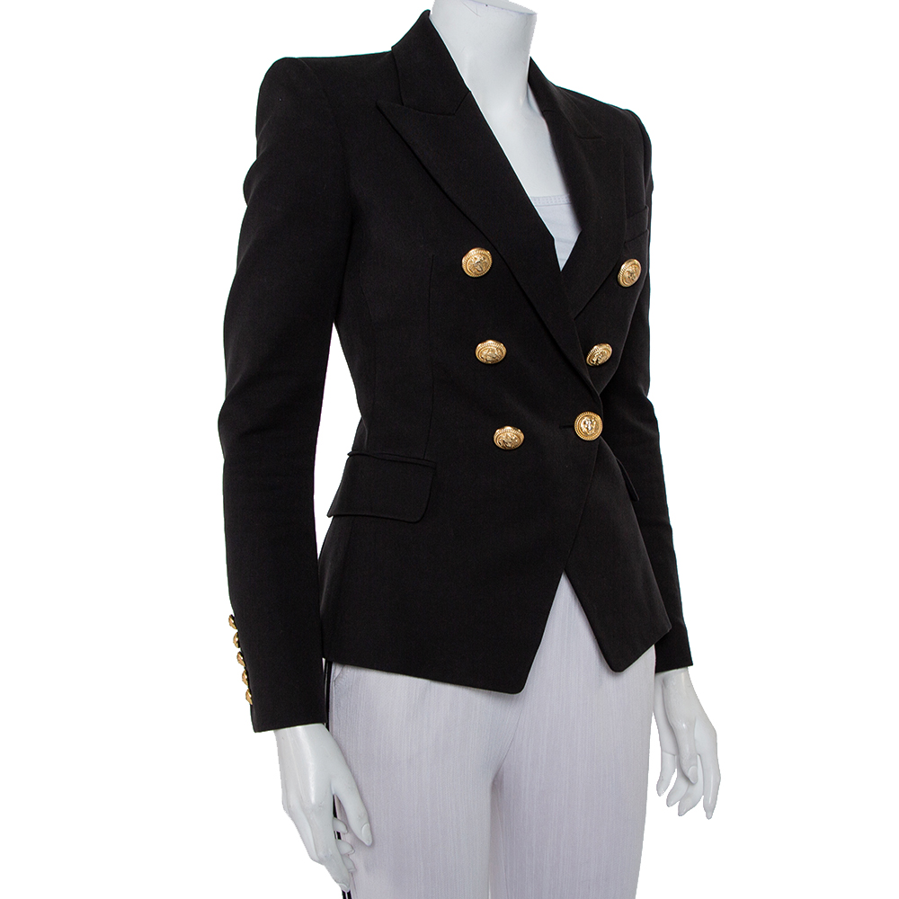 

Balmain Black Cotton & Modal Double Breasted Fitted Blazer