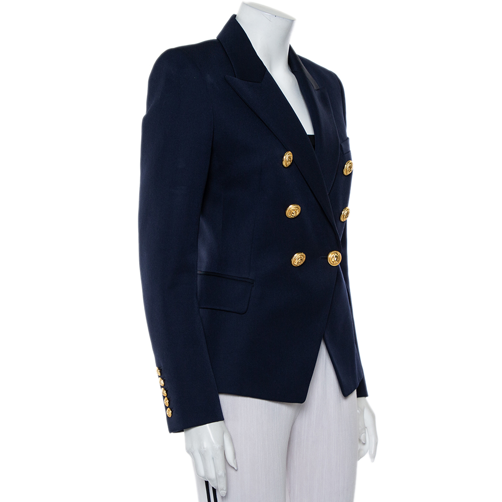 

Balmain Navy Blue Wool Button Detail Double Breasted Blazer