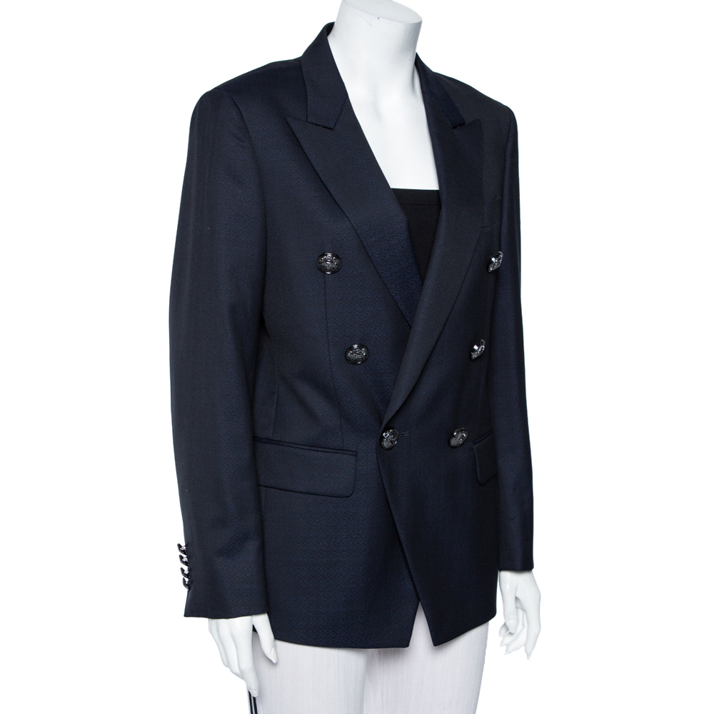 

Balmain Navy Blue Textured Wool Double Breasted Blazer