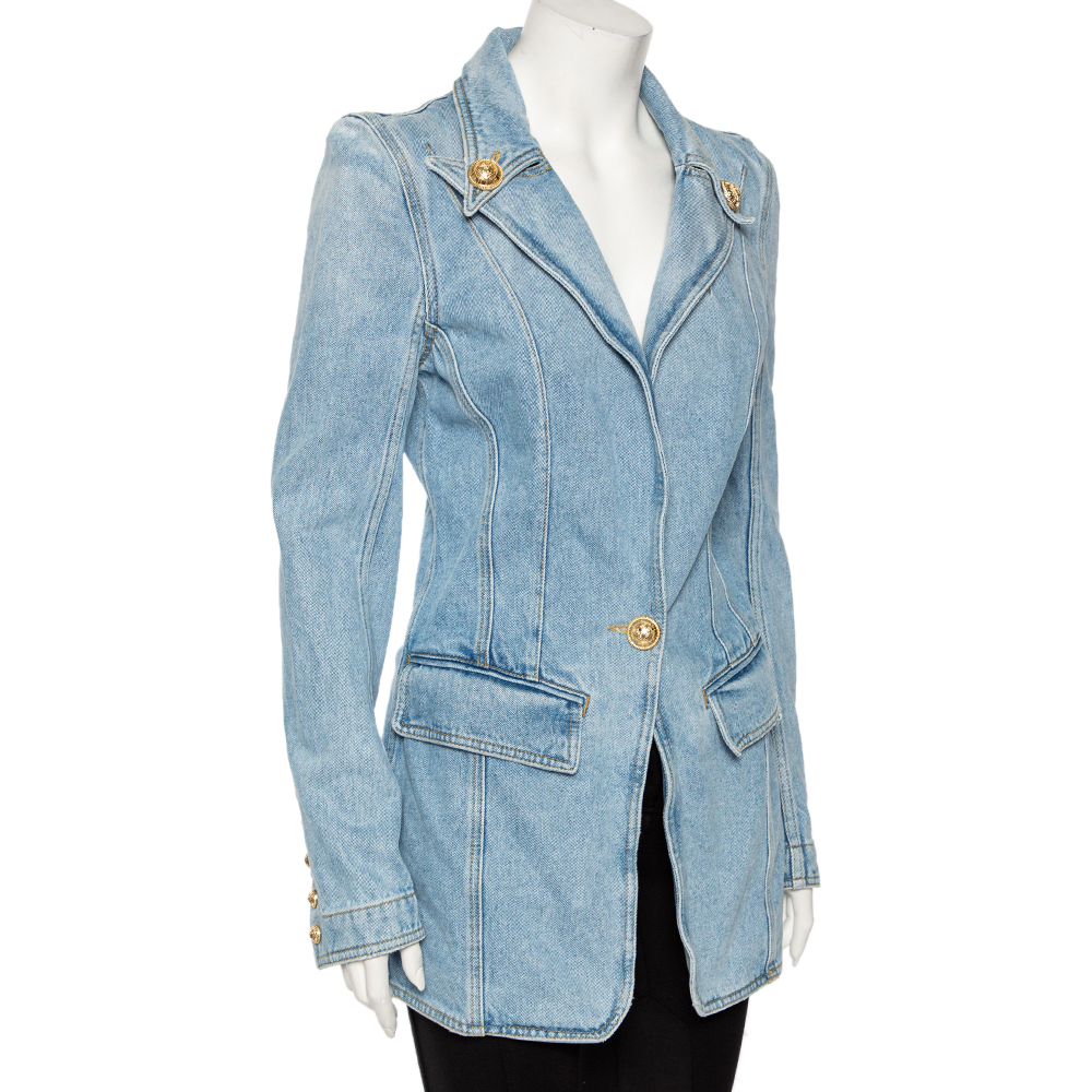 

Balmain Blue Light Washed Denim Single Button Blazer