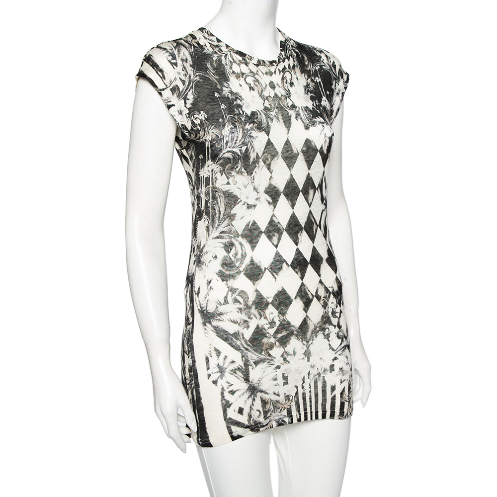 

Balmain Monochrome Floral and Harlequin Check Printed Linen Jersey Tank Top, Black