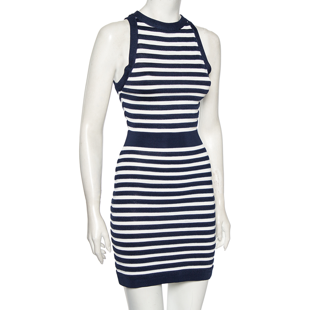 

Balmain Navy Blue Striped Knit Sleeveless Dress