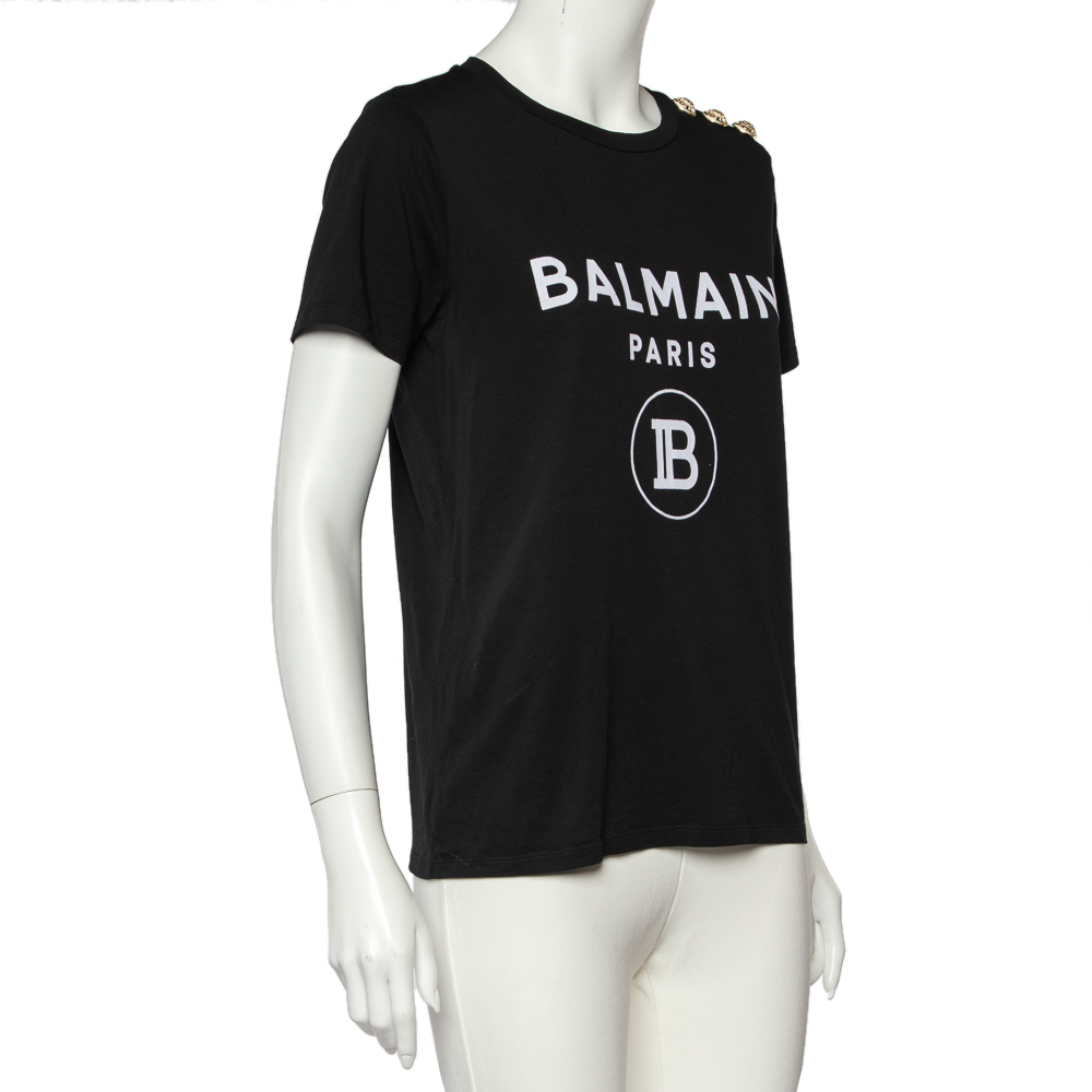 

Balmain Black Logo Print Cotton Knit T-Shirt