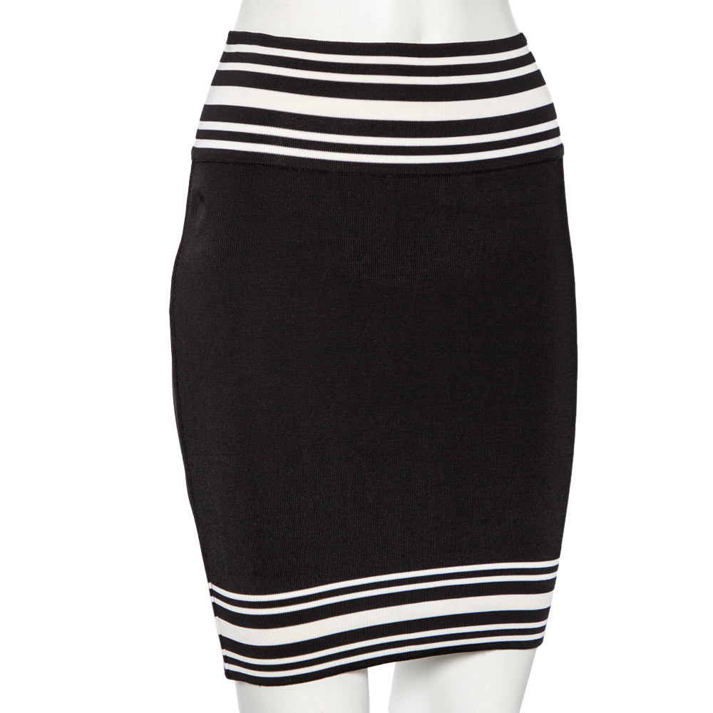 

Balmain Monochrome Striped Stretch Knit Pencil Skirt, Black