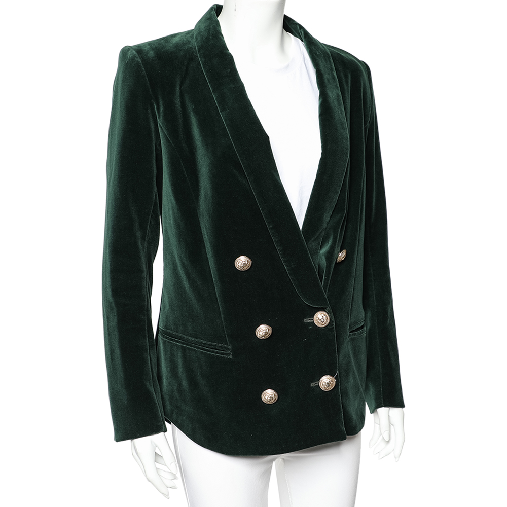 

Balmain Green Velvet Double Breasted Blazer
