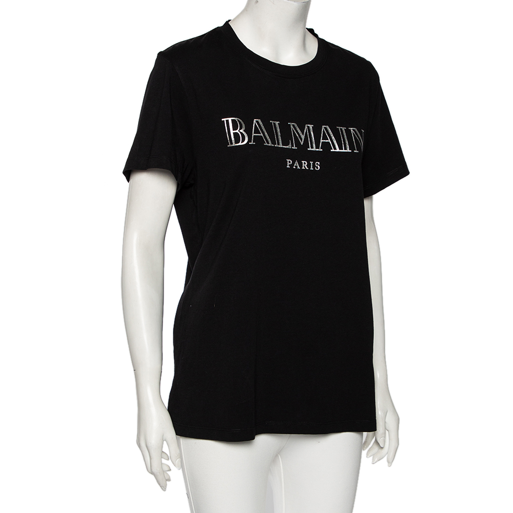 

Balmain Black Logo Printed Cotton Short Sleeve T-Shirt